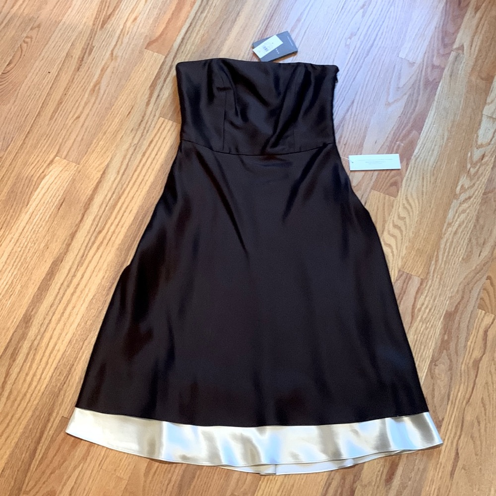 NWT Ann Taylor 100% silk chocolate brown knee length dress with optional straps